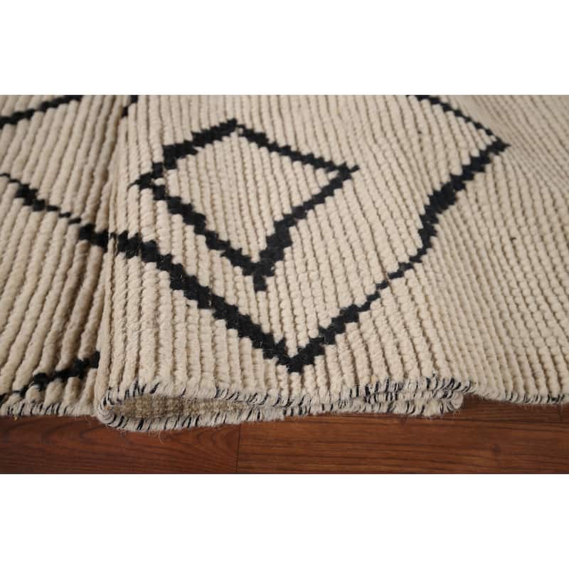 Beige Moroccan Oriental Area Rug Handmade Wool Carpet - 7'0"x 10'11"