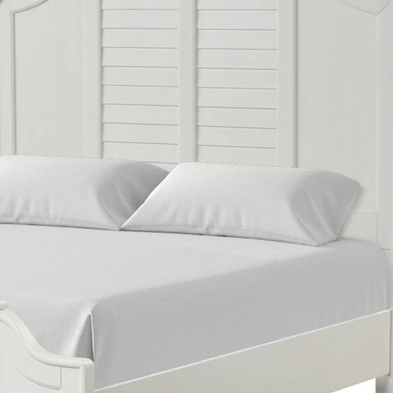 Kyna Queen Bed, Louvered Style and Scalloped Edges, Antique White Wood