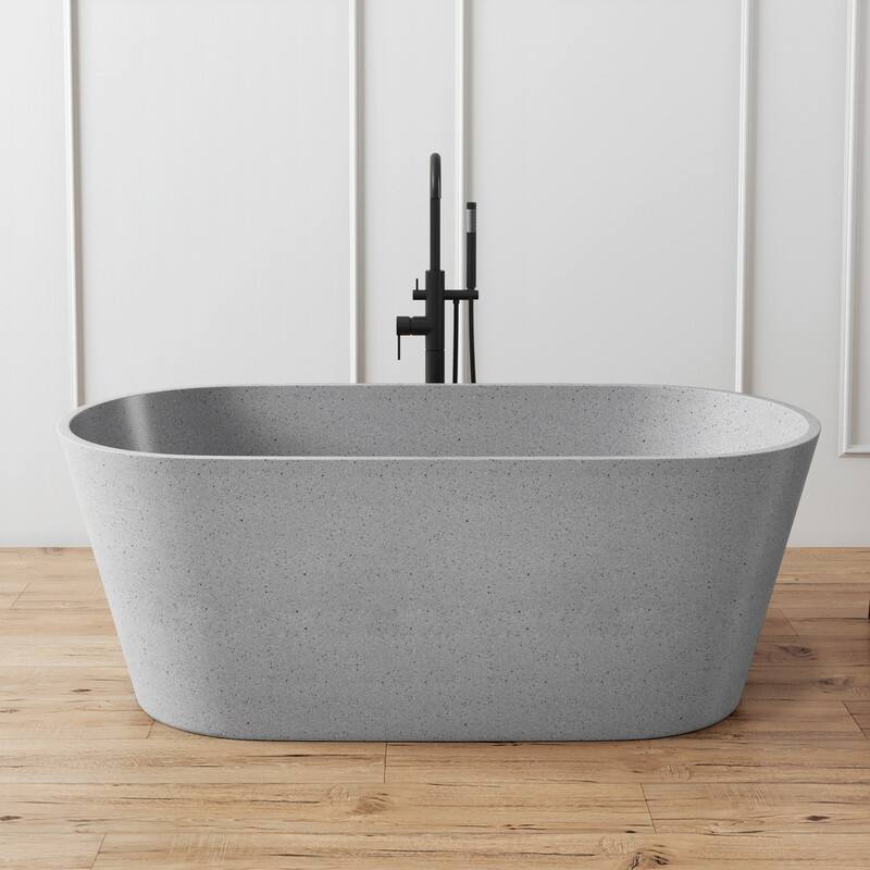 MEDUNJESS 59'' Terrazzo Freestanding Bathtub Stone Resin Soaking Tub