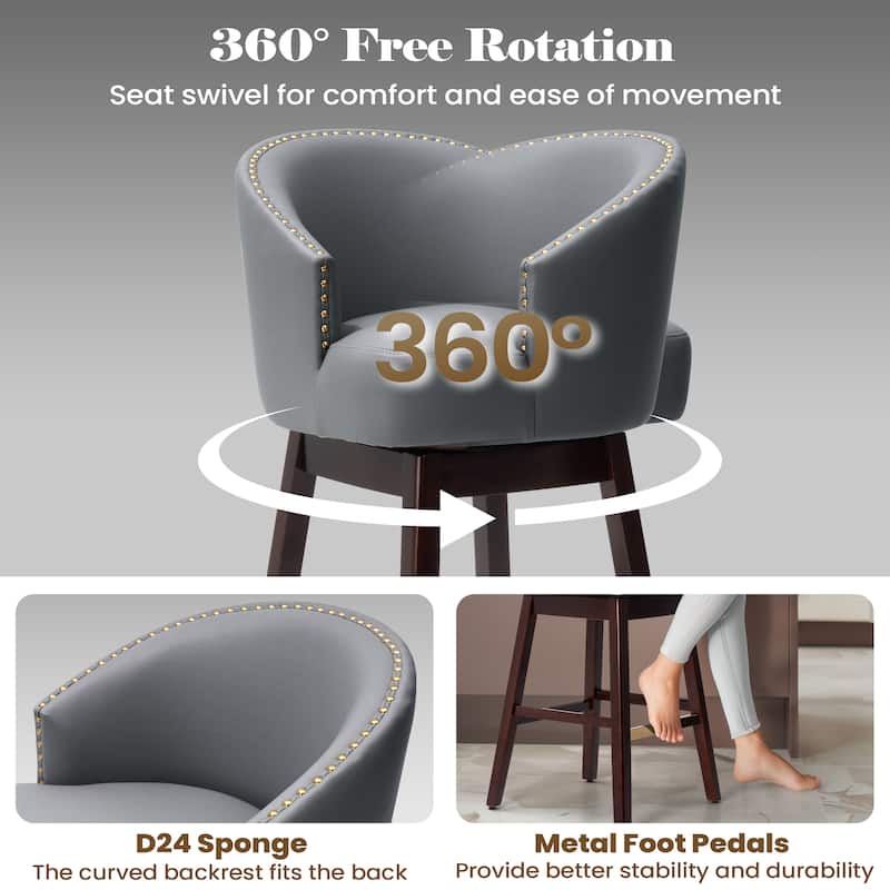 Bar Stools PU Leather / Linen Fabric Upholstered Solid Wood Swivel Barstool Set of 2/4