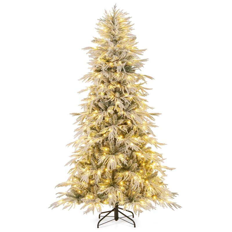 Costway 6/7/8 FT Artificial Christmas Tree with 820 PE PVC Branch Tips - Green & White - See Details - 7 Foot