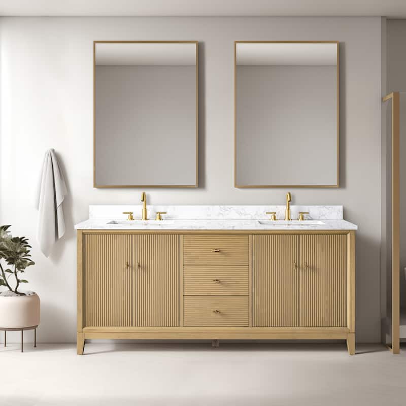 Vanity Art 72" Freestanding Bathroom Vanity with Engineered Marble Top and Sinks