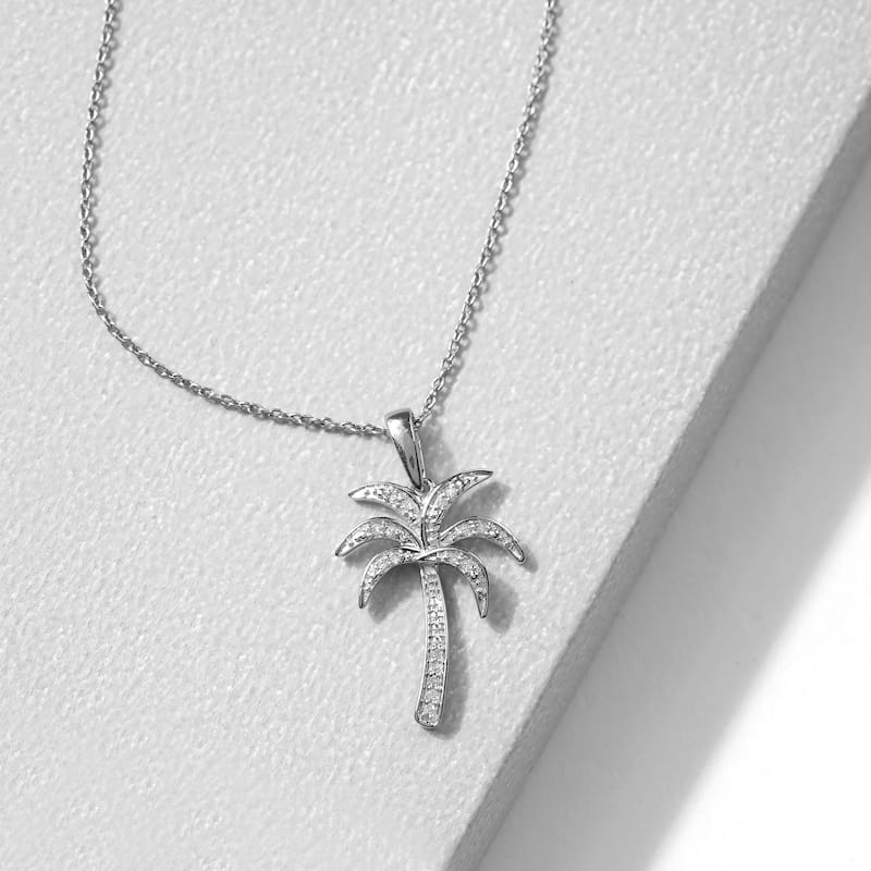 1/20ct TDW Diamond Palm Tree Pendant Necklace in Silver for Women - Silver