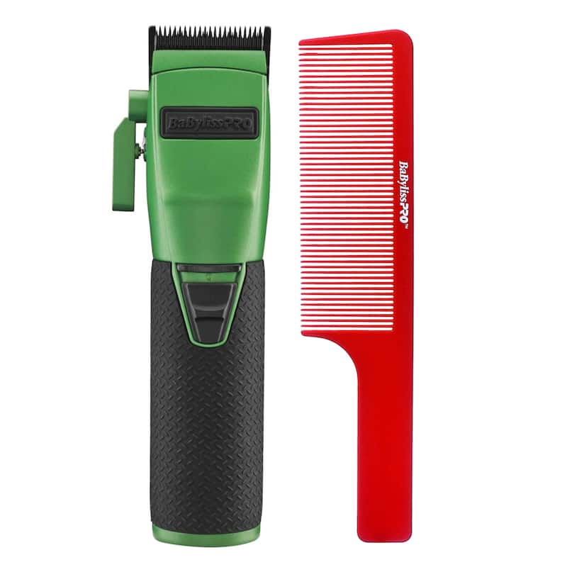 BaByliss Pro FX870 GI BOOST+ Influencer Collection Cordless Clipper - Green + BaBylissPRO Barberology 9 Inch Clipper Comb - Red - Green