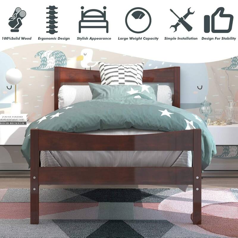 Twin Wood Bed Frame, Rustic Platform Bed w/Headboard & Footboard, No Box Spring Needed, Panel Bed Mattress Foundation