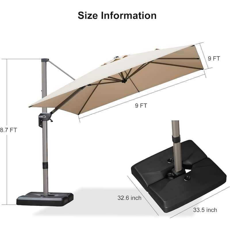 PURPLE LEAF Elegant Champagne-Gold Patio Cantilever Umbrella Adjustable Offset Umbrella With Base