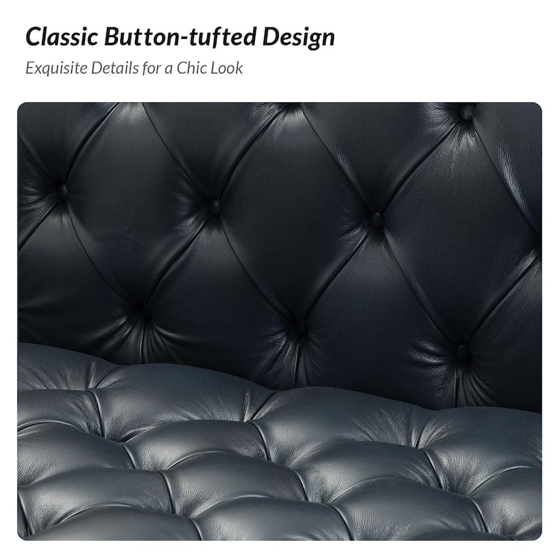 Nestor Transitional Genuine Leather Sofa with Metal Legs and Tufted Back