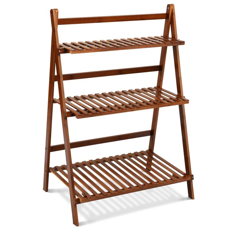 Folding Flower Display Bamboo Garden 3Tier Plant Shelf - Brown