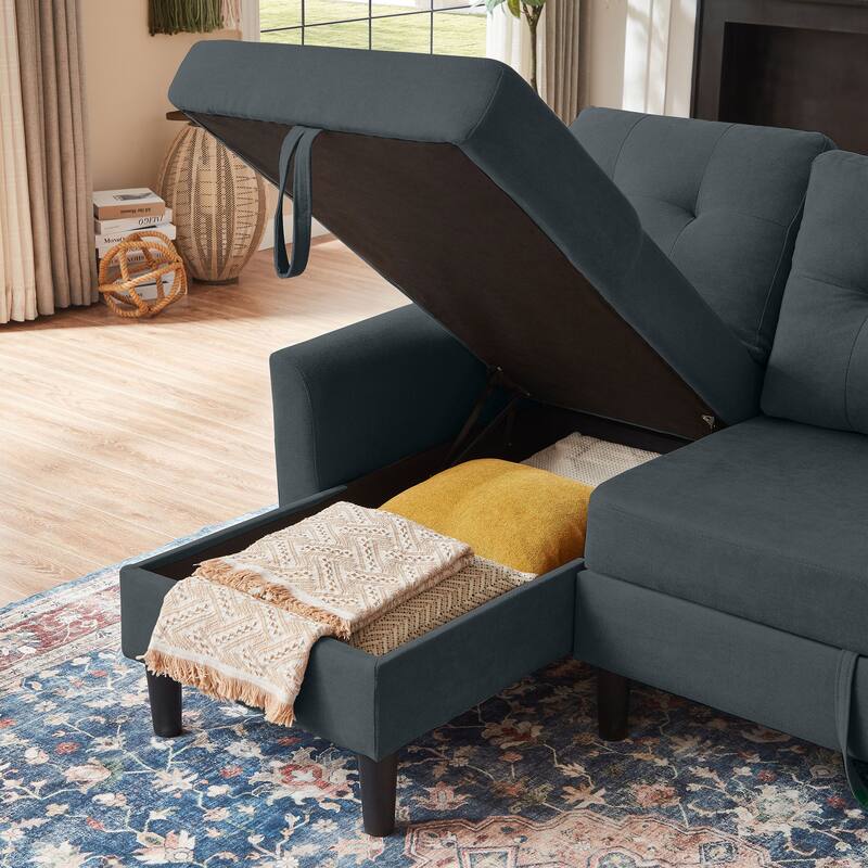 76.18" Upholstered Sleeper Pull Out Sofa Couch with Storage Chaise