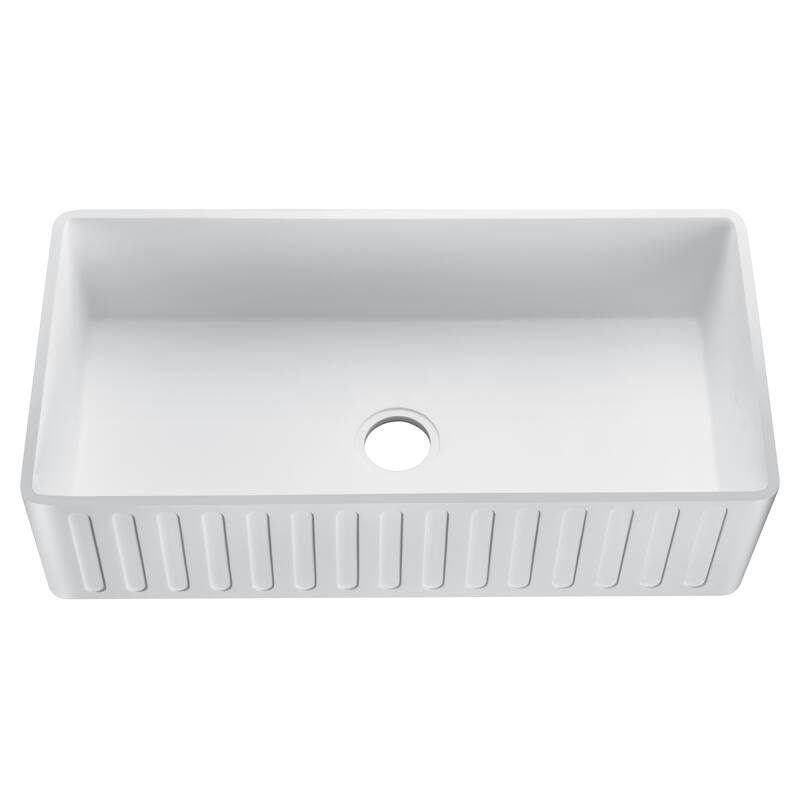 Roine 33 In. Farmhouse Apron Front Man Made Stone Single Bowl Kitchen Sink in Matte White