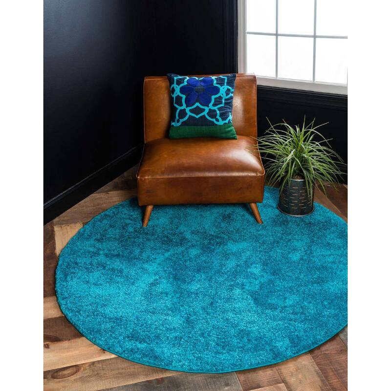 Solid/Striped Zoit Collection Area Rug - 8' Round - Turquoise
