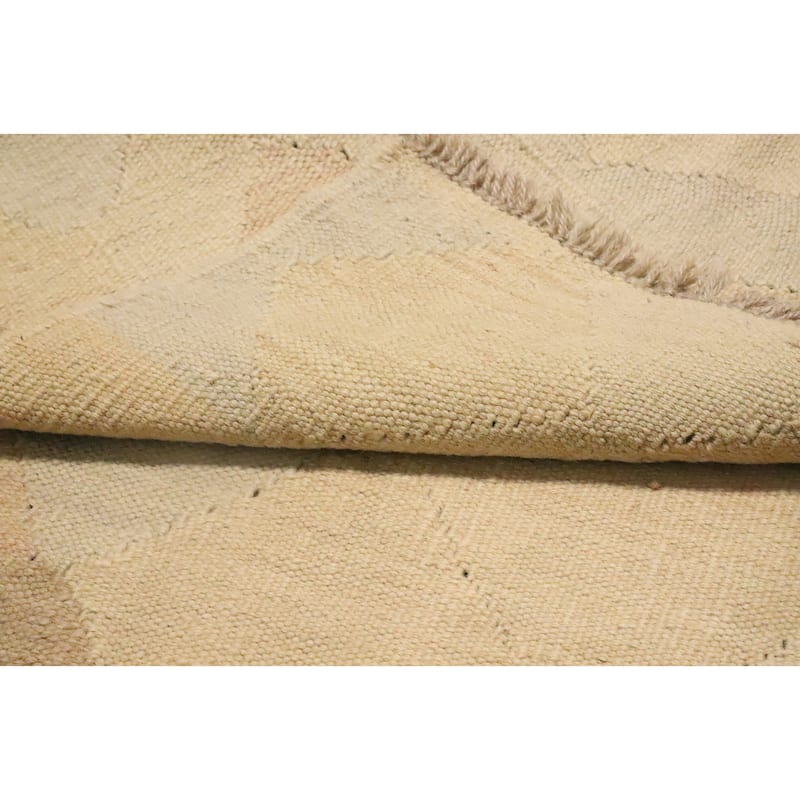 Hand Woven Oriental 100% Wool Carpet Southwestern Modern Beige & Ivories Kilim Runner Rug - 9' 9'' X 2' 6''