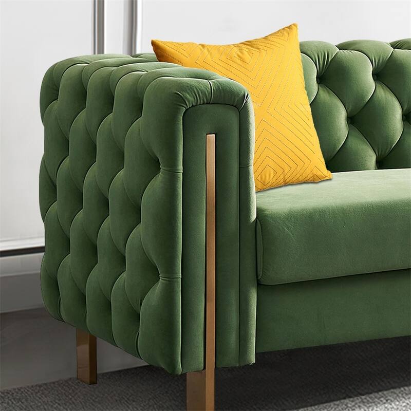 Modern Elegant Velvet Sofa With Buttons Upholstery And Metal Legs