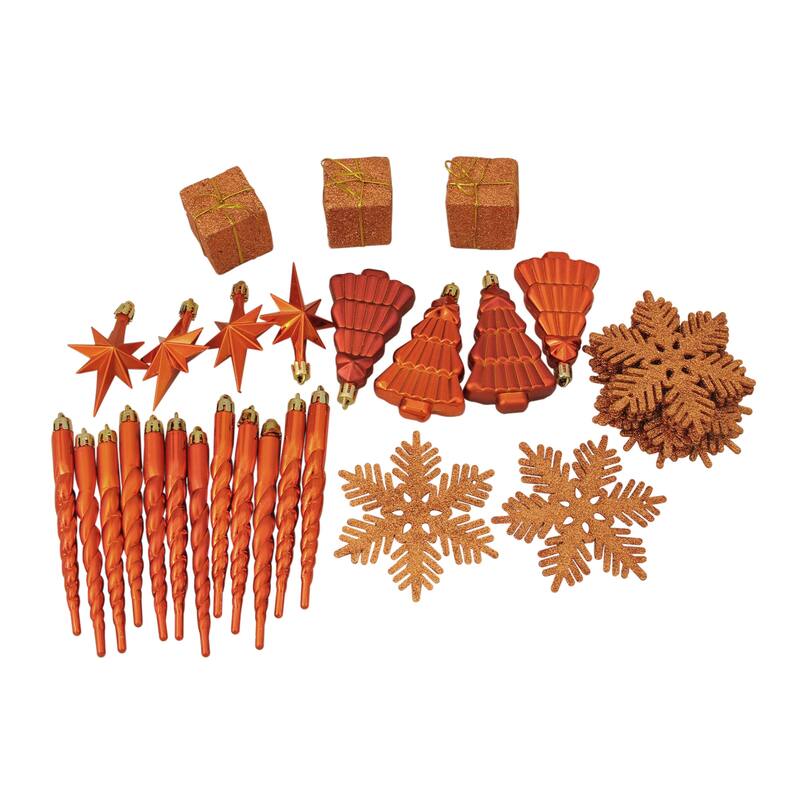 125ct Burnt Orange Shatterproof 4-Finish Christmas Ornaments 5.5"