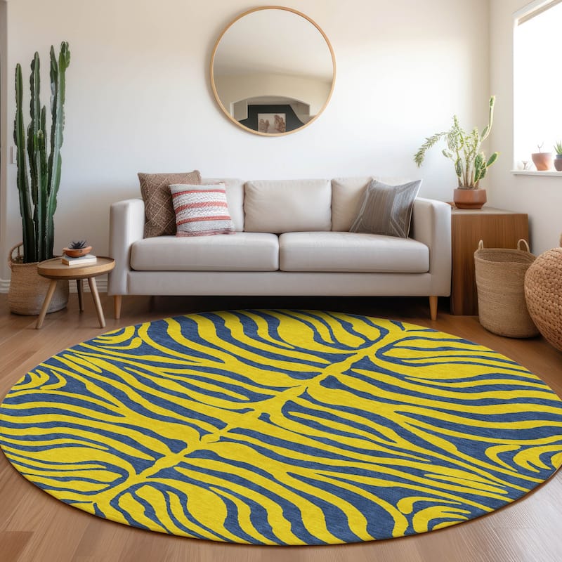 Machine Washable Indoor/ Outdoor Modern Animal Print Chantille Rug - Yellow - 8' x 8'