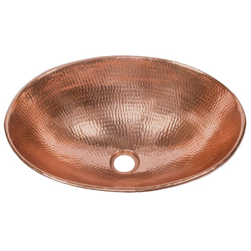 17-in Oval Wired Rim Vessel Hammered Copper Sink in Polished Copper (VO17WPC)