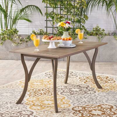 Roomfitters Outdoor Dining Table, Rectangular Wooden Patio Table with Slatted Top for Garden, Deck, Backyard, Brown