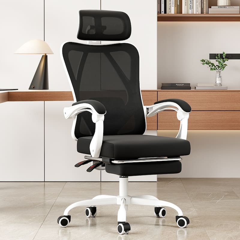 Ergonomic Office Chair with Footrest, Office Desk Chair with Headrest, High Back Computer Chair with Adjustable Lumbar Support