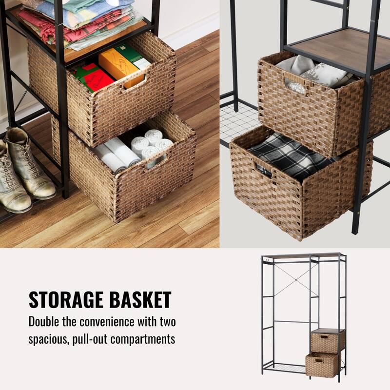 Acacia Wood Garment Rack with Shelves