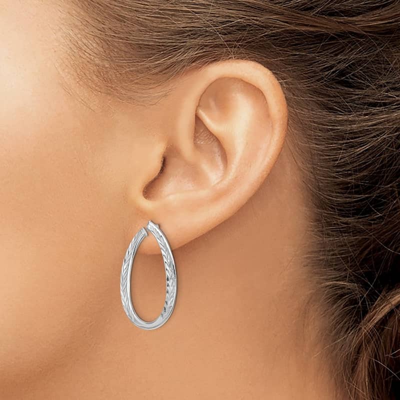 Curata 14k White Gold Polished Sparkle Cut Hoop Earrings - 29x20.75mm