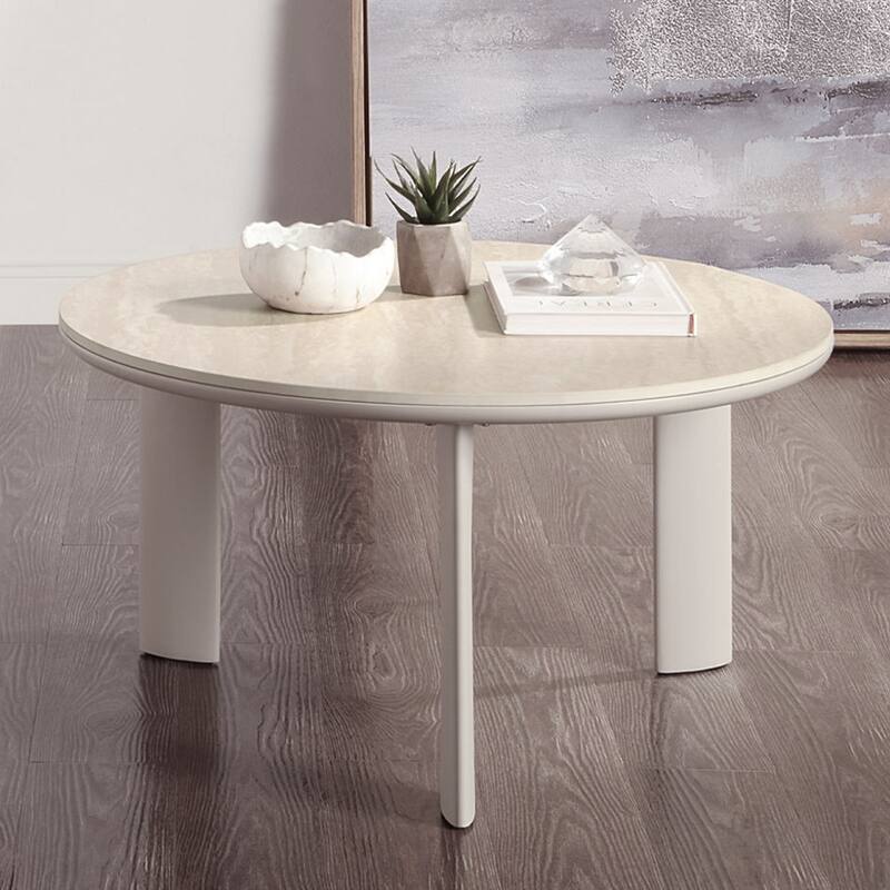Round Coffee Table with Sintered Stone Top in Light Gray