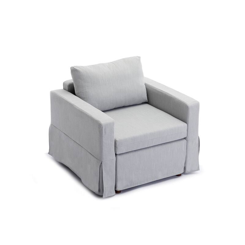Single Seat Module Sectional Sofa Linen Fabric Couch with Ottoman