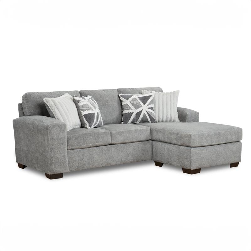 Roundhill Furniture Arden L-Shaped Convertible Living Room Sofa Chaise with Floating Ottoman, Posh Gray - 7'6" x 9'6"