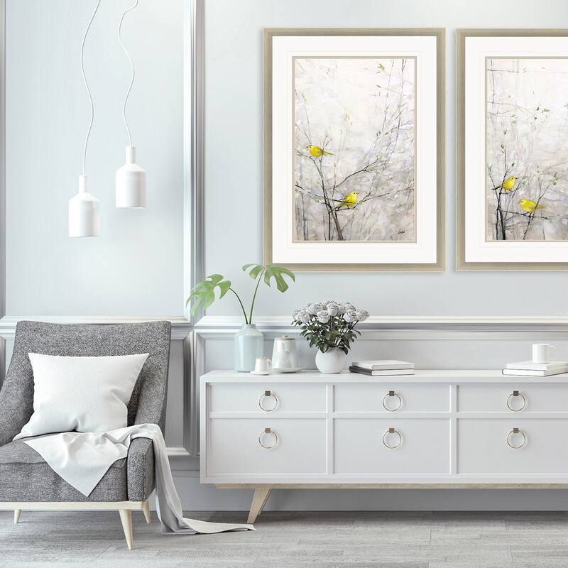 Birds in Trees I Framed Art Giclee Under Glass - Grey