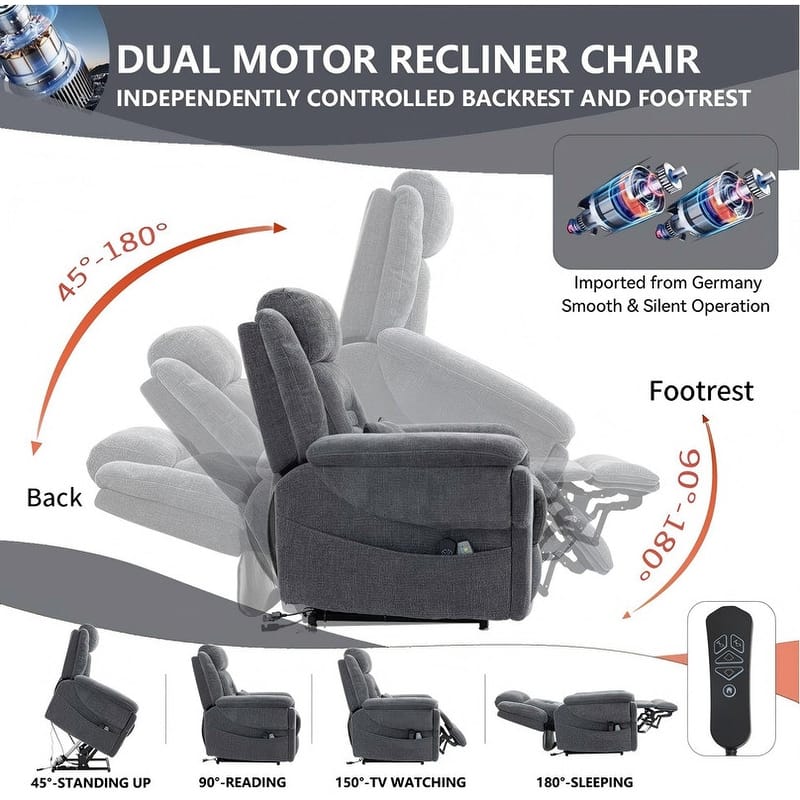 50-In Oversized Dual Motors Power Lift Recliner,Extra Wide Seat Lift Recliner with Heat/Massage,Wireless Charging