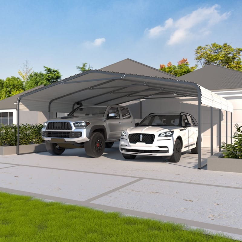 VEIKOUS Metal Carport, Heavy Duty Steel Carport Garage and Shelter, White - 20'×20'