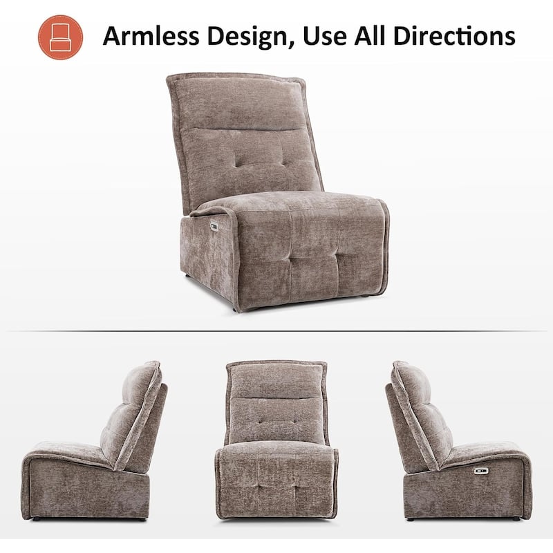 MCombo Armless Power Recliner Chair with USB Ports, 3.5" Wall Clearance Electric Reclining Sofa Chair for Living Room, ALR01