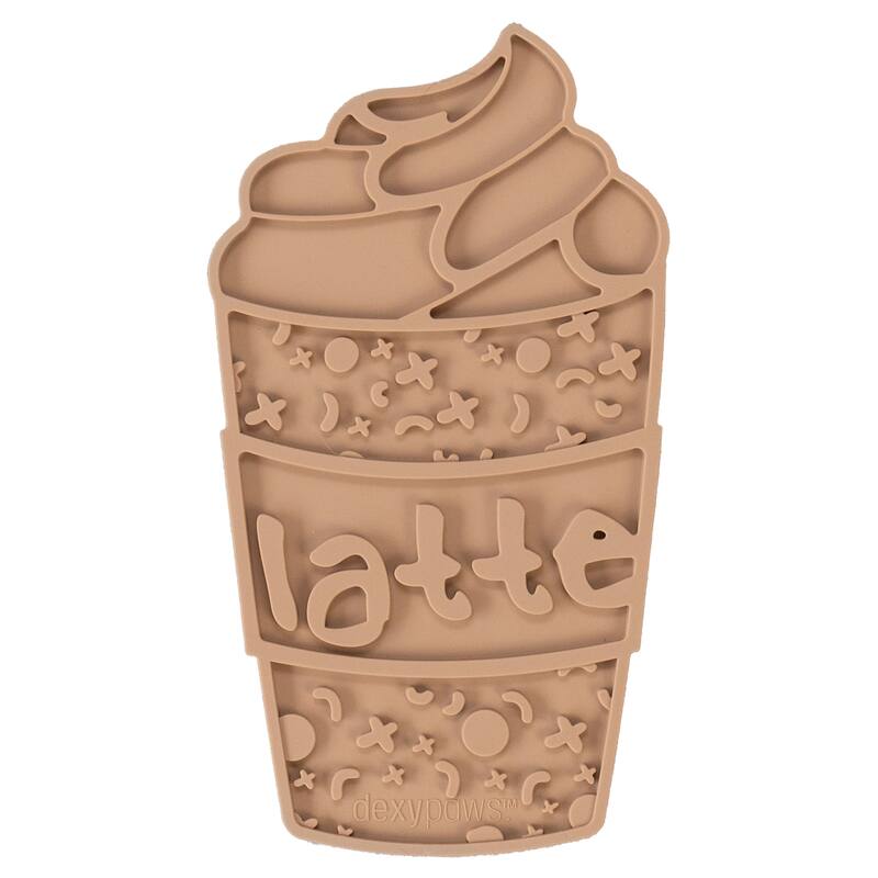 Dexypaws: Enrichment Lick Mat: Pup-accino - Grooved Silicone - Brown - Brown