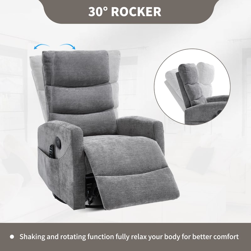 360° Swivel Rocking Recliner with Heat & Massage in Chenille Fabric