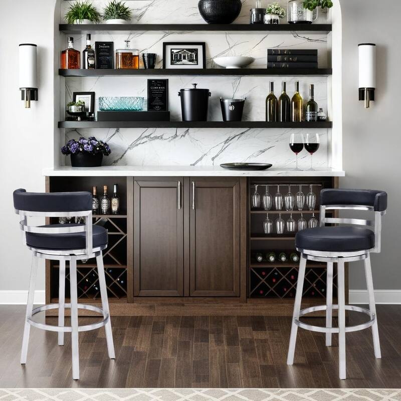 Modern Faux Leather Bar or Counter Height Swivel Bar Stool