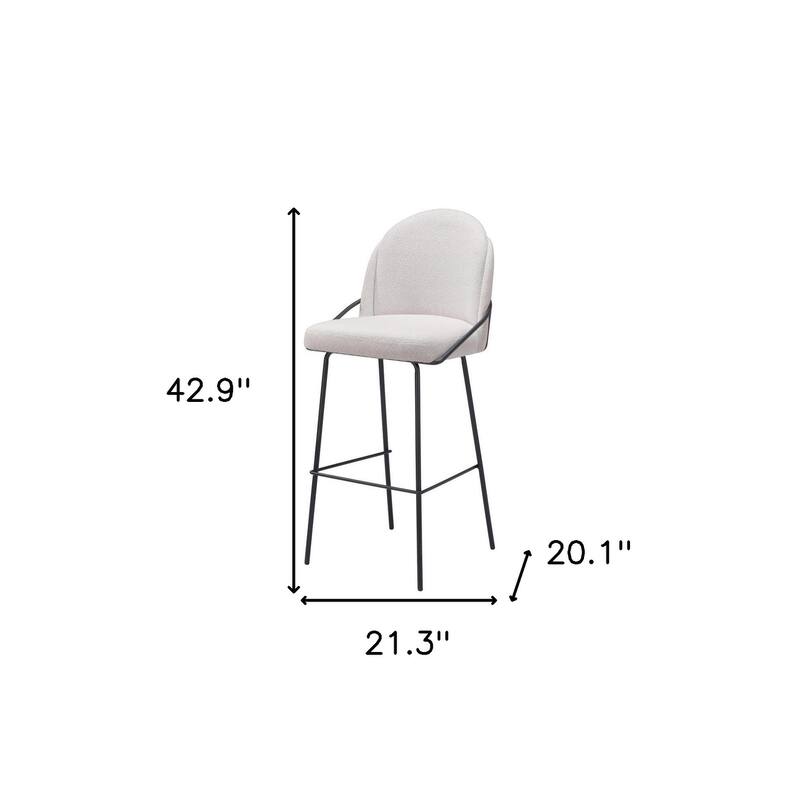 Set of Two 30" Ivory And Black Shearling And Steel Bar Height Bar Chairs