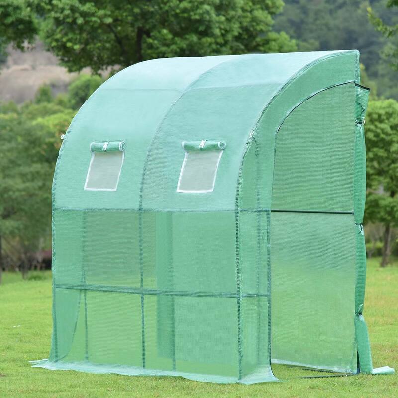 Aoodor 6.7' x 3.3' x 7.2' Lean-to Walk-in Greenhouse with Shelf and Durable PE Cover, Outdoor Garden House - 6.3 x 3.3 x 7.2 ft - 6.3 x 3.3 x 7.2 ft - Commercial