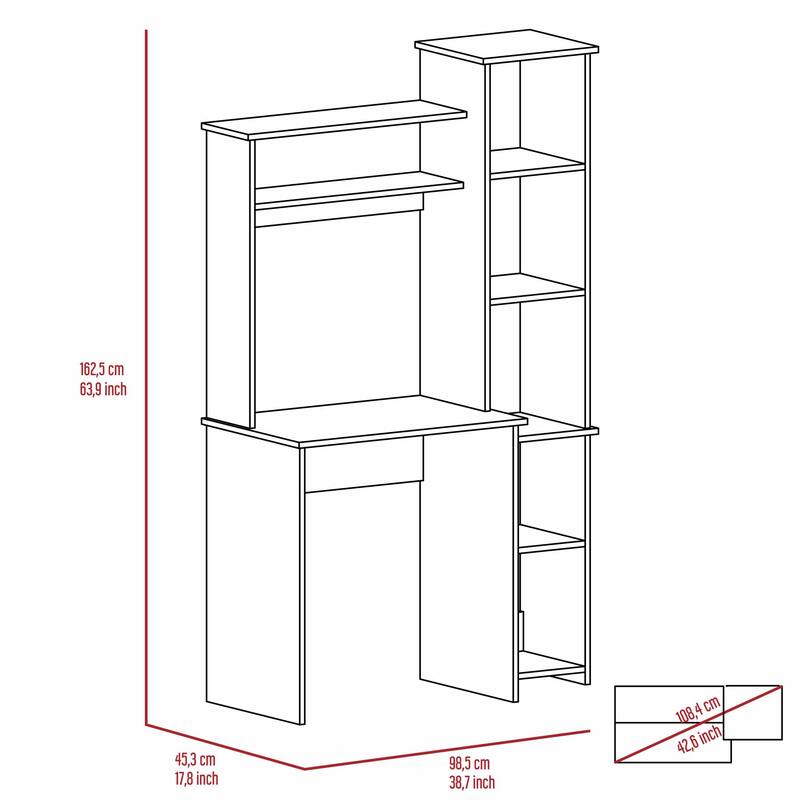 Marston 6-Shelf Writing Desk with Built-in Bookcase