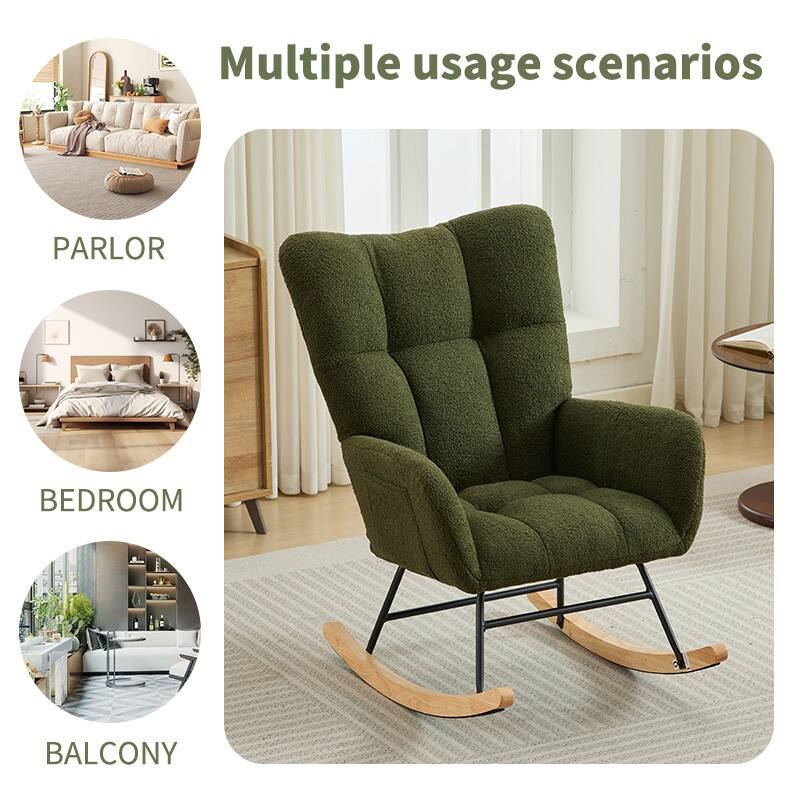 Modern Upholstered Glider Rocking Chair with Solid Wood Legs