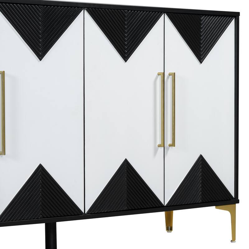 Triangular Pattern Buffet Sideboard Console Storage Cabinet, Black White