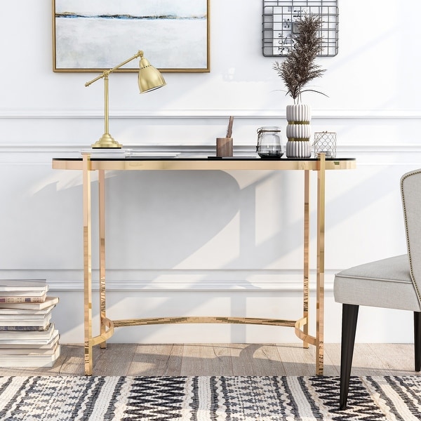 Furniture of America Allade Contemporary Gold 44inch Glass Console