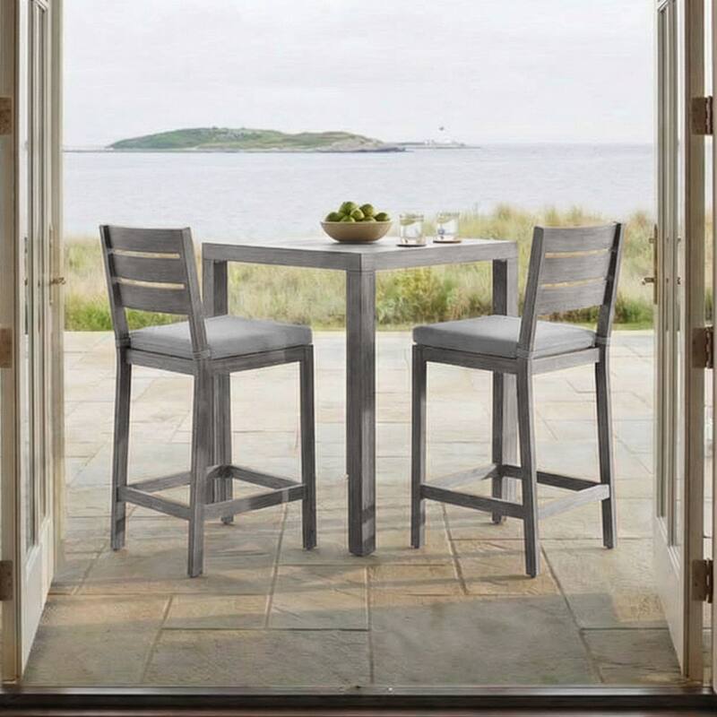 Martha Stewart All-Weather Bar Height Patio Set with 35.5" Square Slat Top Table and 2 Stools - 19.5"W x 22.5"D x 44.5"H