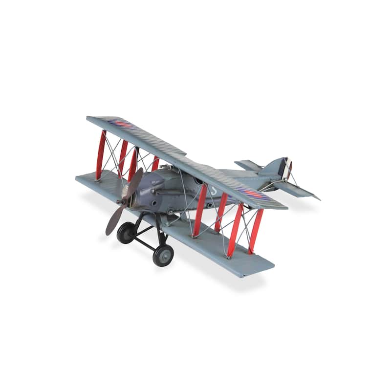 HomeRoots 5" Red and Gray Metal Hand Painted 1916 Gray Bristol F28 Fighter Plane Model Airplane - 14' X '5' X '12