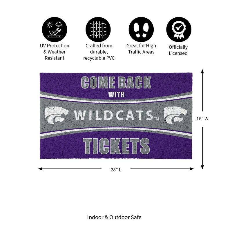 Kansas State University 28 in. x 16 in. PVC "Come Back With Tickets" Trapper Door Mat