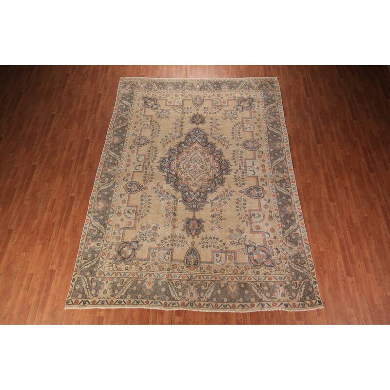 Geometric Tabriz Persian Vintage Area Rug Handmade Wool Carpet - 9'4" x 12'7"