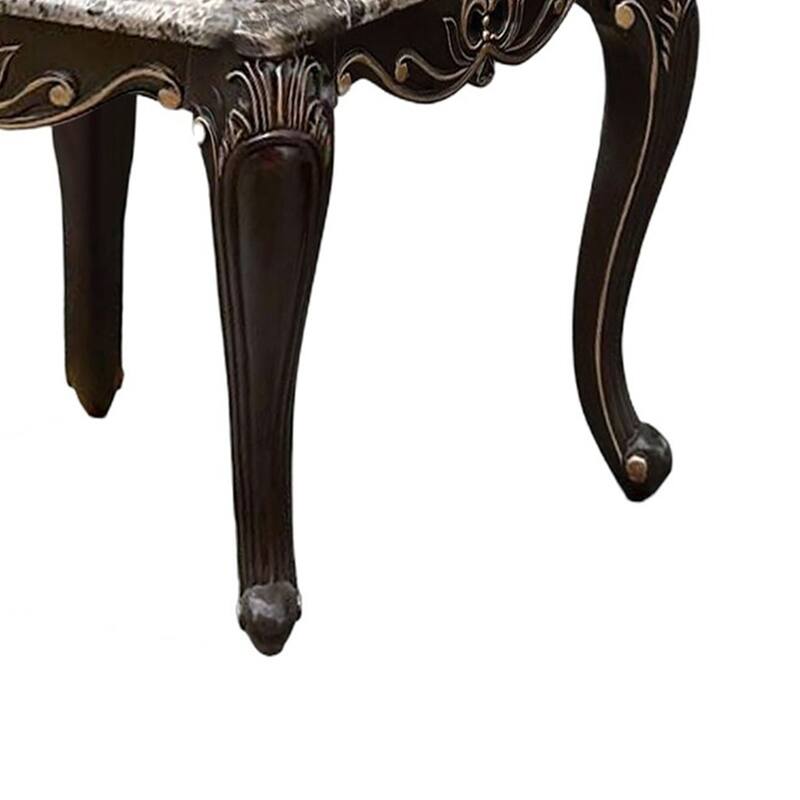 Faux Marble and Wood End Table with Cabriole Legs in Dark Walnut
