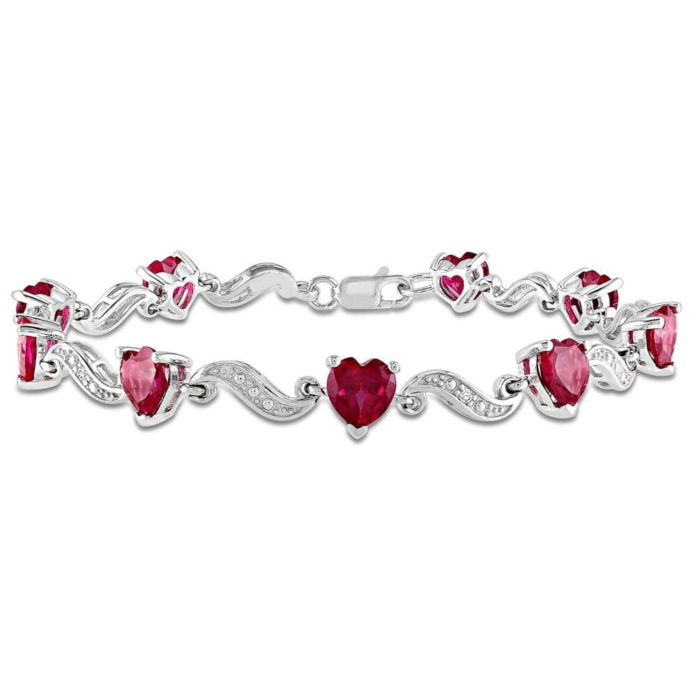 Miadora Sterling Silver Created Ruby and Diamond Accent Heart Bracelet