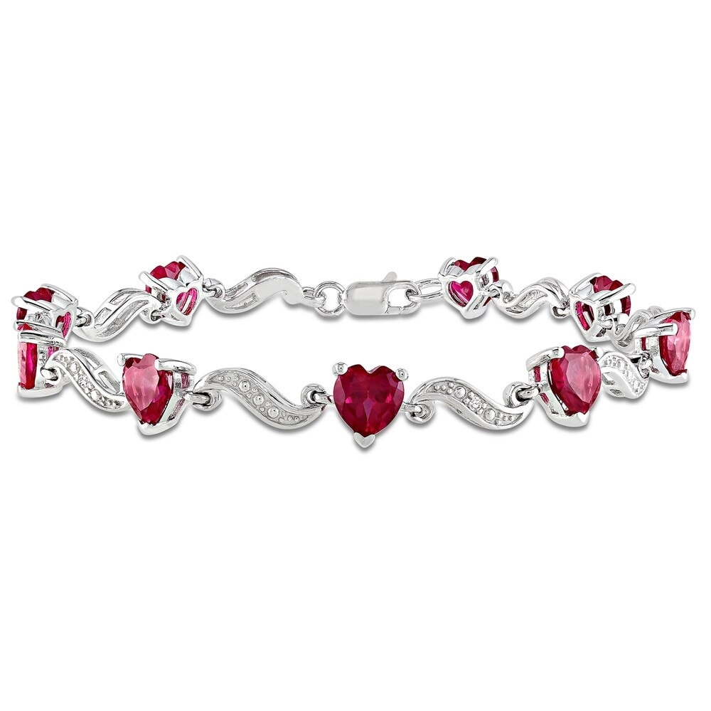 Miadora Sterling Silver Created Ruby and Diamond Accent Heart Bracelet