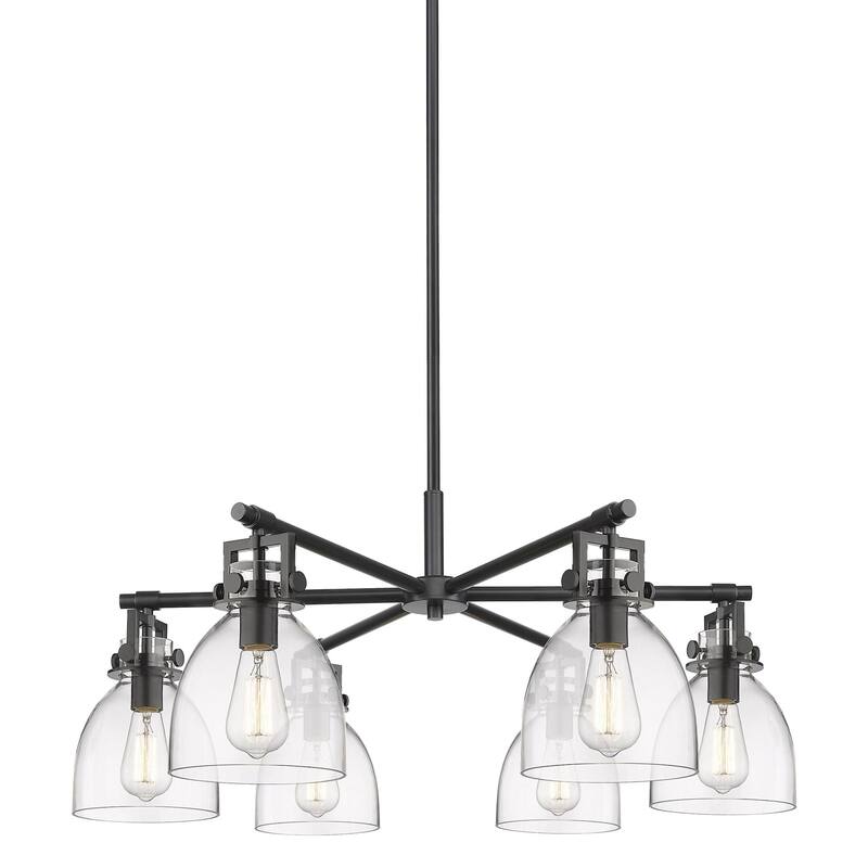 Innovations Lighting 411-6CR-16-26 Newton Bell Chandelier Newton Bell - Matte Black / Clear