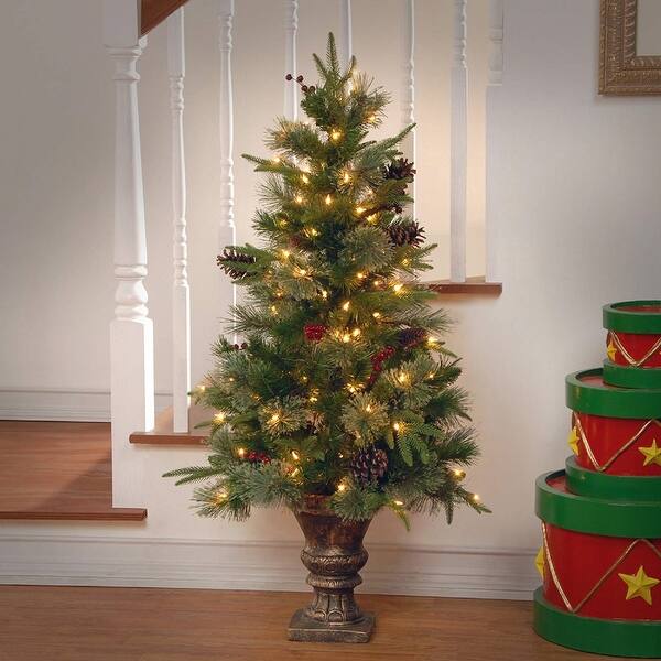 Shop 4 Pre Lit Potted Colonial Entrance Artificial Christmas Tree Clear Lights 4 Foot Overstock 22678787