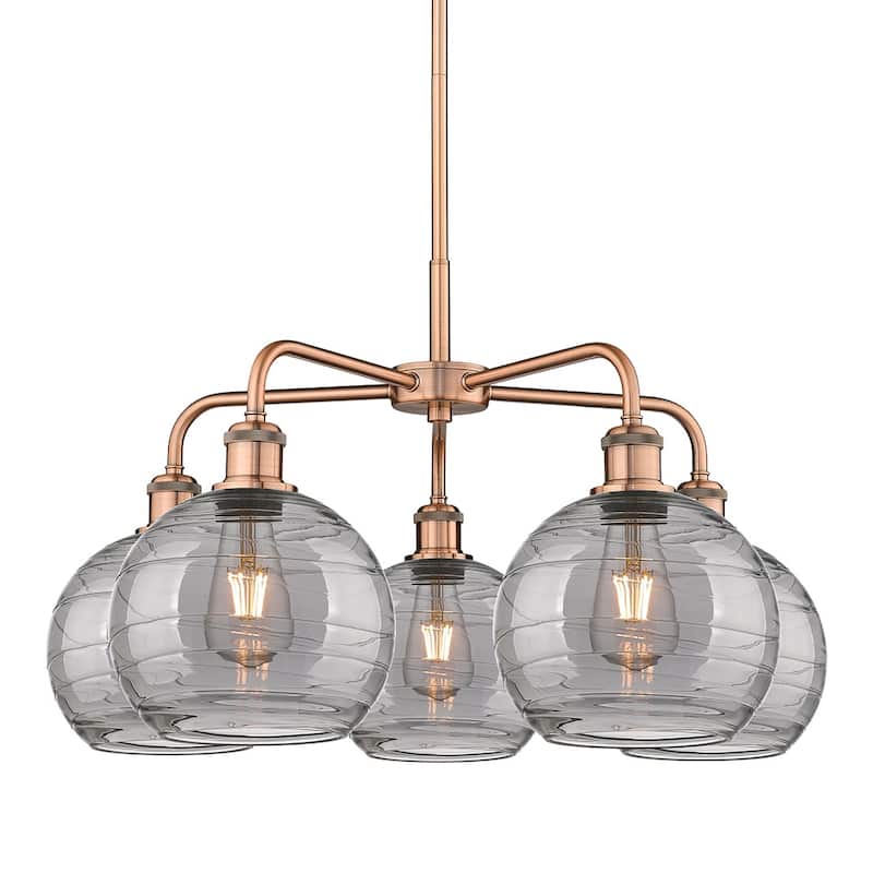 Innovations Lighting 516-5CR 15 26 Athens Deco Swirl Chandelier Athens - Antique Copper / Light Smoke Deco Swirl
